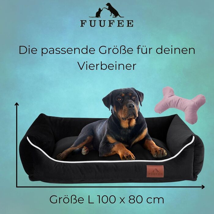 Крісло-ліжко для собак FUUFEE L (100 x 80 см) | Зручне ліжко для великих собак | Легко миється, знімний чохол на блискавці | Колір: Чорний