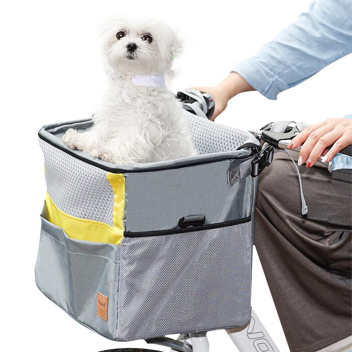 PETCUTE Кошик для собак на велосипед, з ременем безпеки, жовто-сірий, до 7.5 кг