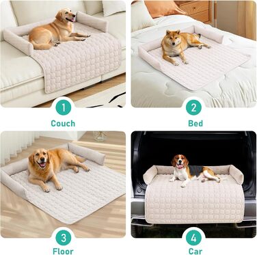 OKYUK Преміум лежанка для собак - захист дивану для тварин, ручної роботи та пральна подушка для собак, пухка підстилка для собак всіх розмірів (75 x 75 см) (90 x 90 x 10 см, Kord Бежевий)