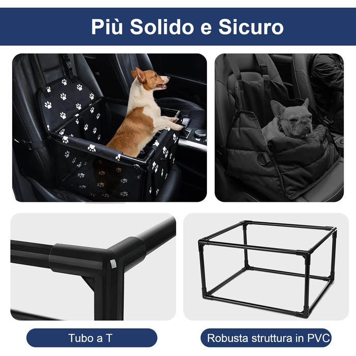 Автомобільний сидіння для собак на переднє сидіння - чорний, з ременями безпеки, водонепроникний, для малих та середніх порід