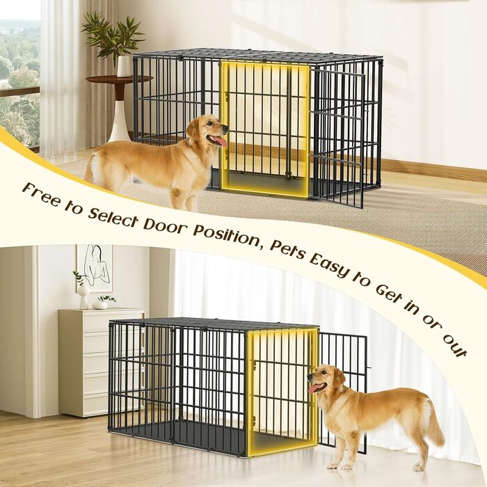 Міцний собачий переносний клітка Pawaboo 56 дюймів: надійний, з килимком, антивандальний, з металевим вольєром та замком, чорний