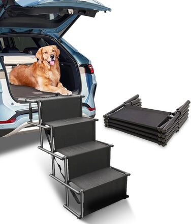Rampe для собак HEYOUTH: 4 сходинки, до 80 кг, для SUV, авто, вантажівки, високі ліжка (чорний, 101*75*47 см)