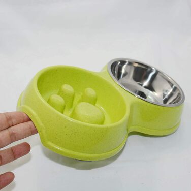 Миска для собак Frenchie Fress, нержавіюча сталь, інтерактивна, для повільного годування, екологічна, білий (зелений)