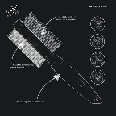 Гребінець для собак Croci Barbershop з нержавіючої сталі, видаляє підшерсток та розплутує ковтуни, 19,5 x 12,5 x 4 см (подвійний гребінець)