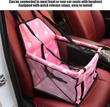 Транспортувальна сумка для тварин з принтом лап, складана переноска для собак з тканини, миється, з ременями безпеки та підпоркою - Комфортна та безпечна для авто та подорожей (Сіра підпорка з лапами, рожева підпорка з лапами)
