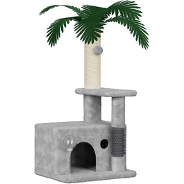 Кігтеточка Kratzbaum 90 см: кігтешкребок, будиночок та іграшки для котів (сірий)