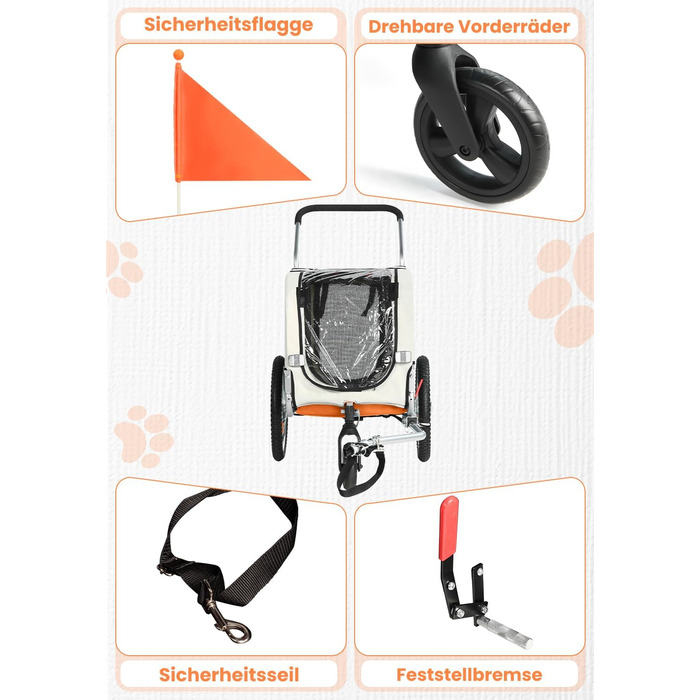 Причіп для собак SEPNINE® 2-в-1 для велосипеда та джоггінгу, до 30 кг, помаранчевий