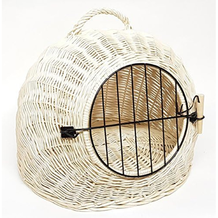Транспортний кошик Tigana для котів Korbhöhle, плетений з лози, білий (45 см, без подушки)