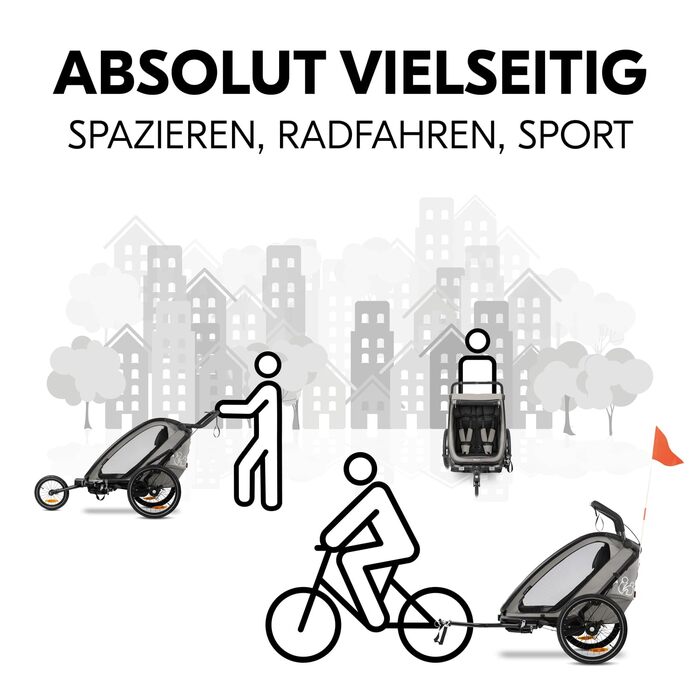 Hauck Bike N Walk Duo - 3в1 велопричіп для двох дітей, сірий, з амортизацією, гальмом та багажником