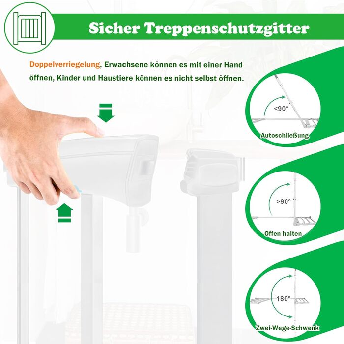 Захисні ворота для дітей та домашніх тварин SUBTLETY з дверцятами для котів, розширювані, без свердління, 85-95 см, білий