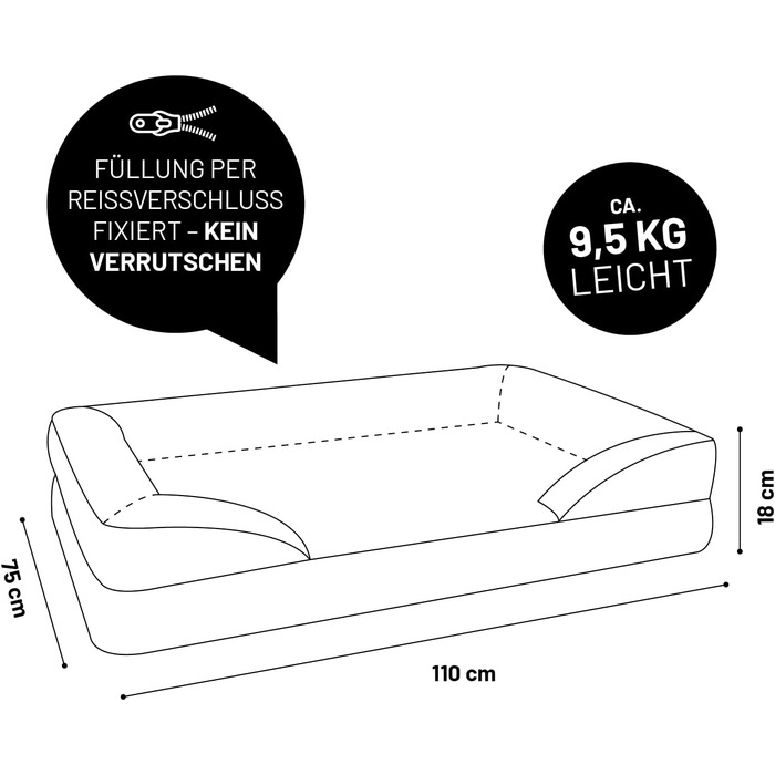 Ортопедичне ліжко для собак Lumaland з корду | Ергономічне собаче ліжко-софа 110x75 см - для великих собак | Нековзне дно | Зручна наповнювач та знімна чохол | Корзина для собак з Memory Foam Cord - Світло-коричневий 110 x 75 см - L