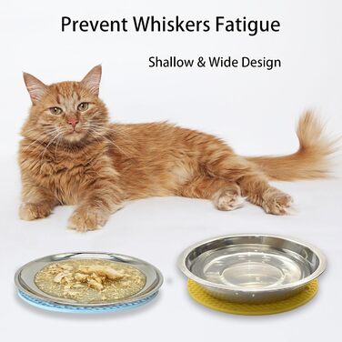 Миски для котів зі сталі (2 шт.) – для полегшення догляду за вусами, зменшення втоми, неслизький набір мисок для котячого корму (великі, 17 см)