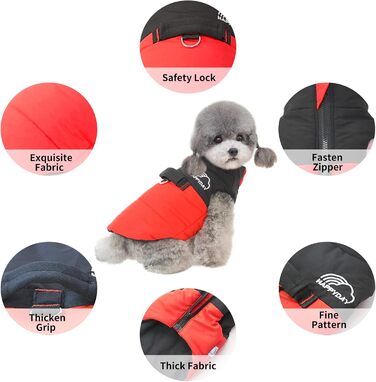 PETCUTE Зимовий теплий водонепроникний одяг для собак, куртка для малих, середніх та великих собак, з отвором для повідка, ідеально підходить для зими, осені та весни, M, червоний