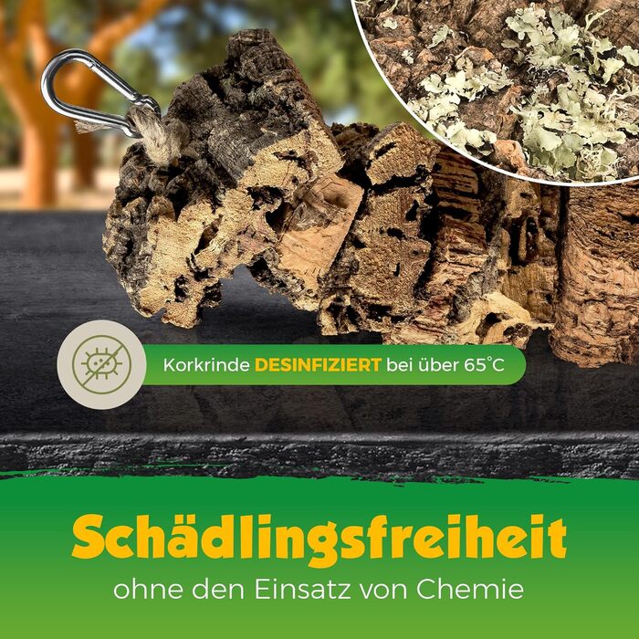 Натуральна іграшка для птахів з коркової шкіри, 60 см | Екологічний матеріал, безпечна для птахів