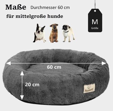 Кругле ліжко для собак King Dog: м'яке, зручне, з плюшевим покриттям, знімний внутрішній подушкою, неслизьке дно, можна прати (M 60 см, пісковий)