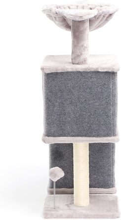 Котячий будиночок-крізьомачка Fudajo сірого кольору, 71,5 см, з платформою для відпочинку, лежаком, дряпалкою та будиночком для котів. Кліматичний комплекс для котів