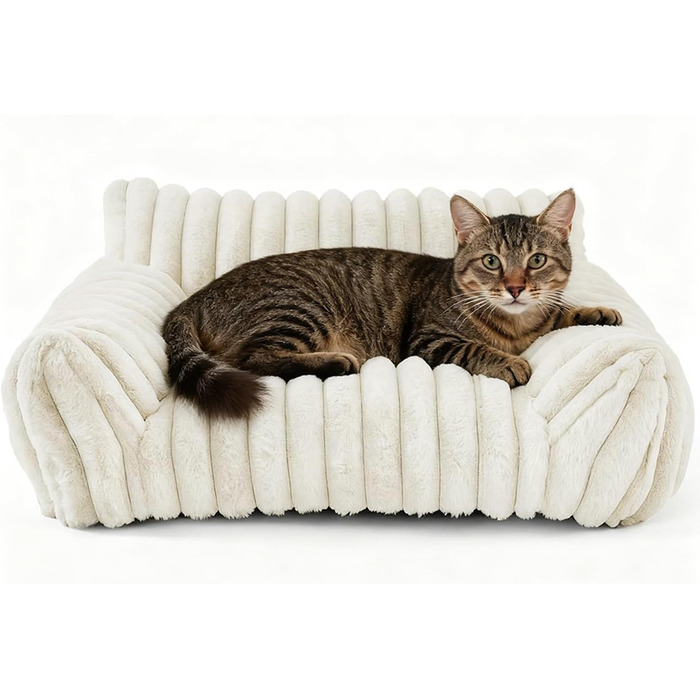 Котяче ліжко-софа, м'яке та пухнасте, 60x45x20 см. Підходить для котів та маленьких собак. Знімний, пральний чохол, антиковзаюча підкладка.