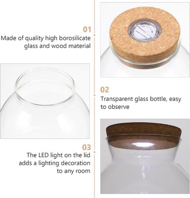 Скляна ваза-акваріум Balacoo для міні-ландшафту, тераріуму, рибок, з підсвічуванням, 14x13x13 см, біла