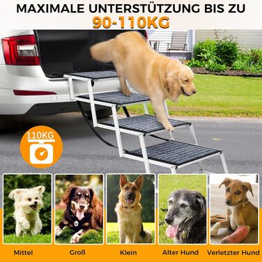 Сходинка для собак у машину: широка, 4 сходинки, з килимом, для великих собак, вантажівок та SUV (підтримка до 100 кг)