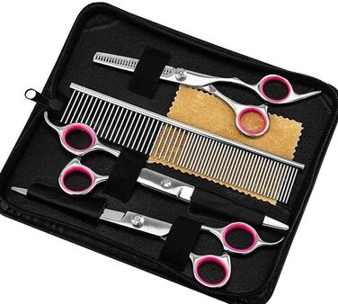 Набір професійних інструментів для грумінгу собак та котів: ножиці, тример, щітка, кусачки для нігтів. Нержавіюча сталь, 7 дюймів