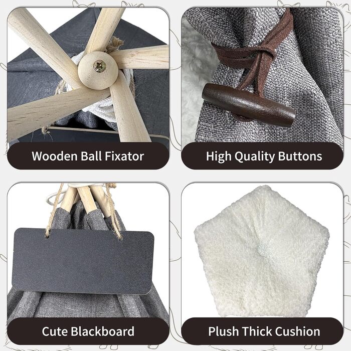 Намет для тварин Tipi: будиночок для собак та котів з м'яким лежаком (60x60x70 см, сірий)