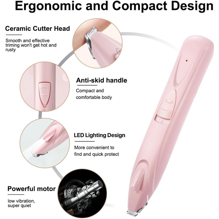 Бездротовий триммер для лап тварин, тиха машинка для собак з LED-підсвіткою, перезаряджувана для собак, котів, лап, очей, вух, обличчя, тіла, зелений