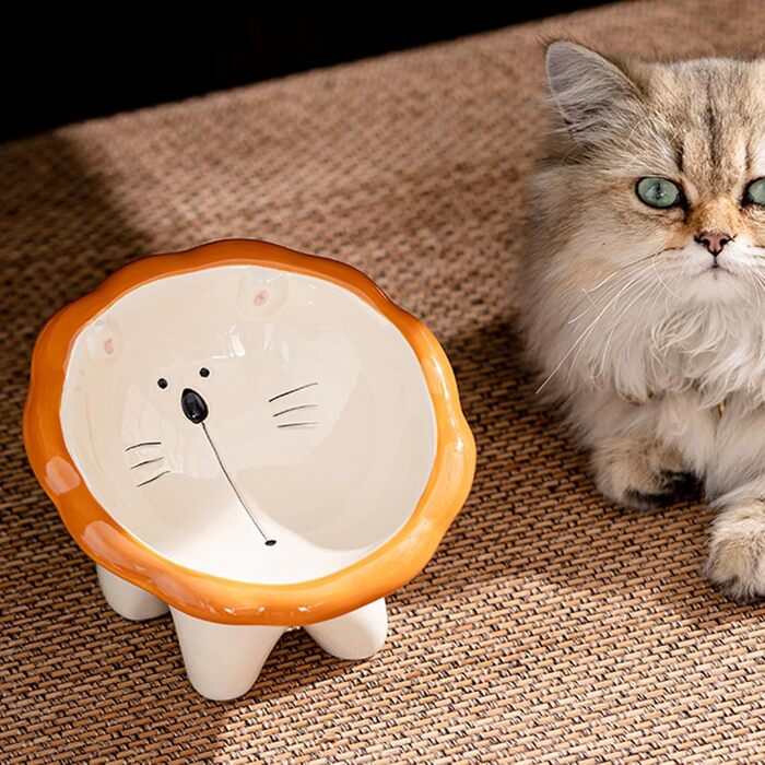 Підвищений годівниця для котів Busnos, керамічний, синій, 14x13x11 см, нахил 15°