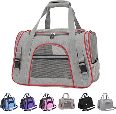 Транспортна переноска для собак та котів KJSXUUE, складана, з м'якою підстилкою (сіро-червона)