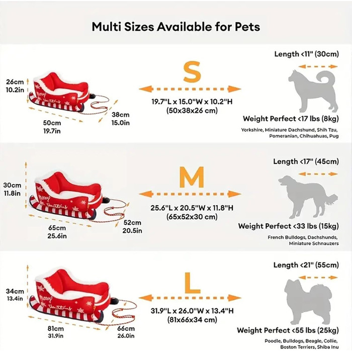 Ліжко для тварин у вигляді санної, 50/65/81 см, плюшеве, тепле, з антиковзним покриттям. Підходить для собак та котів.