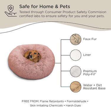 Круглий лежак для собак та котів Sheri The Original Calming Donut - м'який штучний хутро, пудрово-рожевий, 58x58x18 см