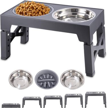 Підвищена годівниця для собак Тоарен, 2 миски з нержавіючої сталі, регульована висота, для великих, середніх та маленьких собак
