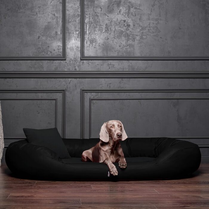 Ортопедичне ліжко для собак Tierlando® Sammy VIP з віскоматрацом та високим бортиком з штучної шкіри. Розмір: 100x85 см, колір: чорний. Забезпечує комфортний та щадний для суглобів сон.