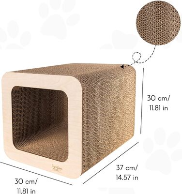 Кігтеточка для котів з картону | Міцна, велика, 2в1 з будиночком | 37 x 30 x 30 см