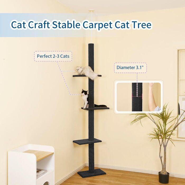 Дряпка для котів Cat Craft, три рівні, сіра, до стелі