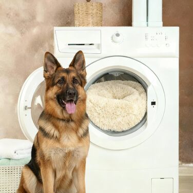 Лягу для собак Benno® BALU 70x70x16 см, пухнасте гніздо, бежевий, з іграшкою, антиковзаюче дно