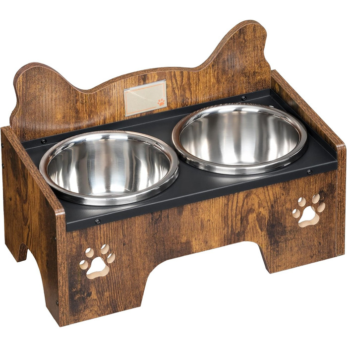Підвищена годівниця для собак Hzuaneri з двома мисками, нержавіюча сталь, захист від бризок, антиковзаюча, безшумна, для малих та середніх собак, вінтажний коричневий, PB01601B