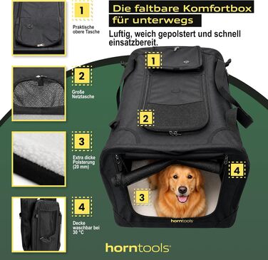 Складний переноска для собак HORNTOOLS: сумка-переноска для собак і котів 74x53x52 см з сітчастими вікнами та м'яким килимком для подорожей, кемпінгу та дому