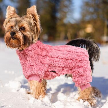 Піжама для собак маленьких порід: теплий флісовий комплект для дівчаток та хлопчиків, теплий зимовий костюм для Чихуахуа, Йоркі та інших, рожевий, середній розмір