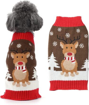 Стильний святковий светр для собак: теплий, м'який, з рентієром, для маленьких собак, коричневий, для осені та зими