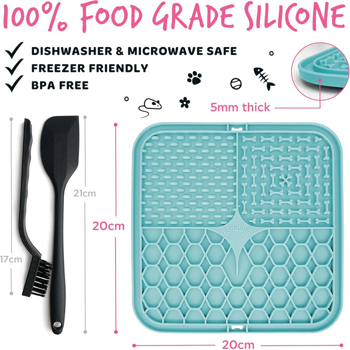 Килимок для годування собак та котів Bugalugs Licky Mats, 2 шт. (рожевий/блакитний), 100% харчовий BPA-free, зменшує стрес та тривогу