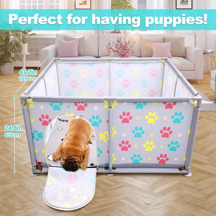 Клітка-манеж для тварин з нержавіючої сталі та міцного тенту, сіра та синя, для великих собак, котів та дрібних тварин