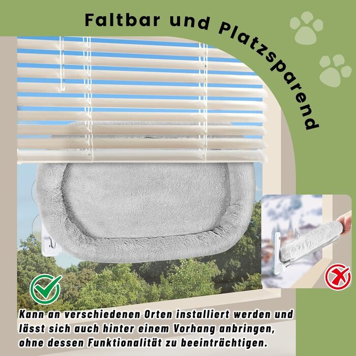 Кішка ліжко на вікно Casgee 60x30 см, гамак для котів з міцними присосками, ліжко для котів на вікно, складане ліжко для котів на вікно, підходить для котів вагою до 20 кг, гамак для котів на вікно (з великим ліжком для котів, сірий)