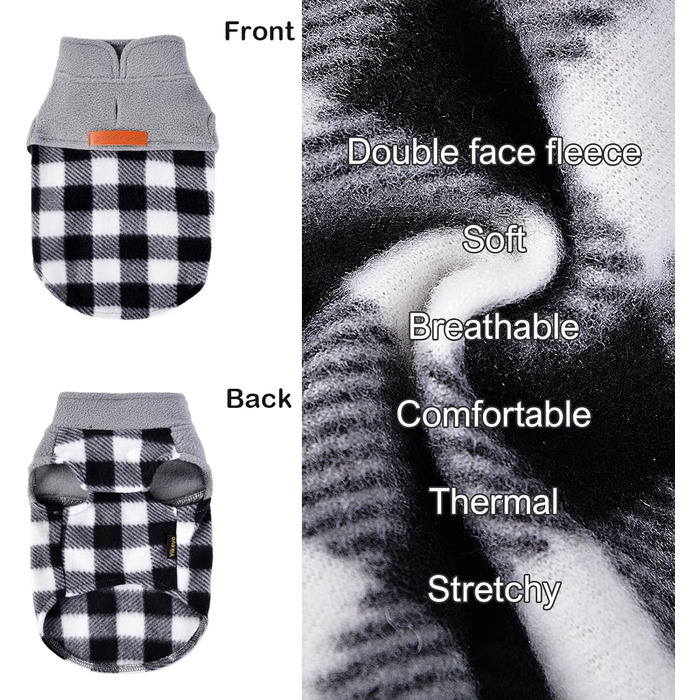 Флісова жилетка для собак Kosiyi, теплий собачий светр з отвором для повідка, одяг для домашніх тварин, легкий собачий халат для маленьких собак, хлопчиків та дівчаток, на осінь та зиму, в клітинку, сірий, розмір XX-Small