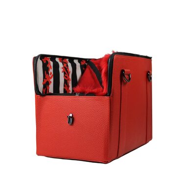 Сумка-переноска для собак MYXA Classi, сумка-переноска для собак, авіапереноска з знімною сіткою на даху (з кишенею зовні), з ручками та клатчем для жінок (червоний квітковий принт)