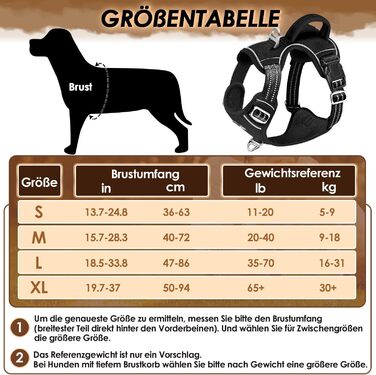 Шлейка для собак великих порід, анти-тяга, з 2 карабінами та зручною ручкою, регульована та світловідбиваюча, з м'якою підкладкою, для щоденних тренувань (Чорний, L)