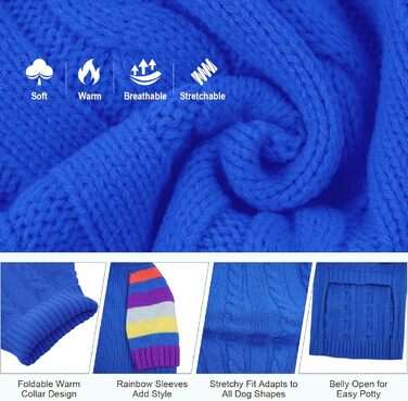 Пуловер для собак середнього розміру OUOBOB, теплий в'язаний зимовий пуловер з отвором на животі, еластичний светр для Бостон Тер'єрів та Французьких Бульдогів, L, Синій