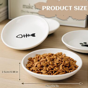 Набір мисок для котів з кераміки (4 шт.) з неслизьким дном, анти-відрижка, широкі та плоскі миски для кошенят та дрібних тварин