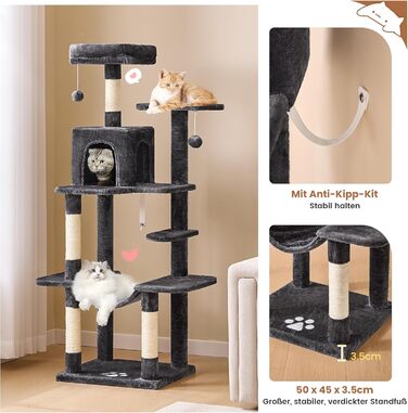 Кігтеточка для котів MSmask велика, багатоярусна з 2 будиночками, гамаком та сизалевими стовпчиками