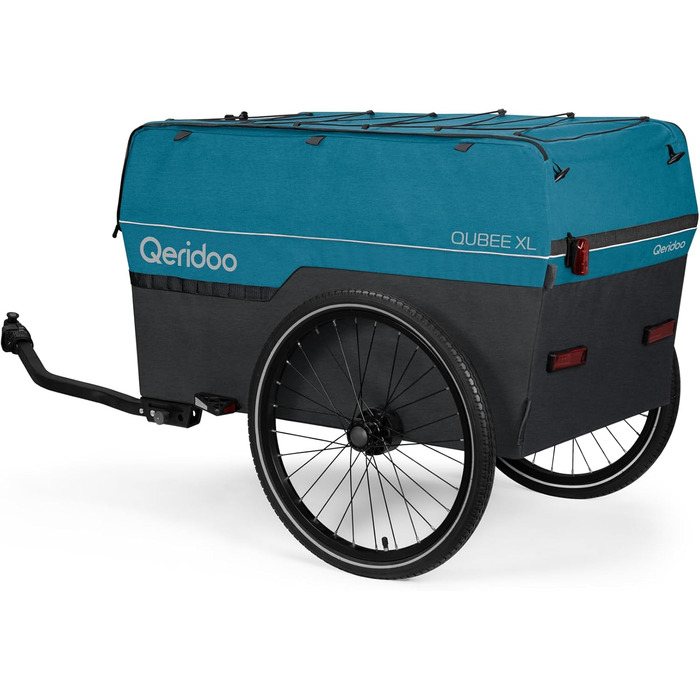 Qeridoo Qubee XL Petrol: Складаний вантажний причіп з об'ємом 220л та швидкою з'єднювальною рамою | Причіп для велосипеда & візок-валіза з повітряними шинами | Аксесуари для велосипеда | Велосипедний причіп
