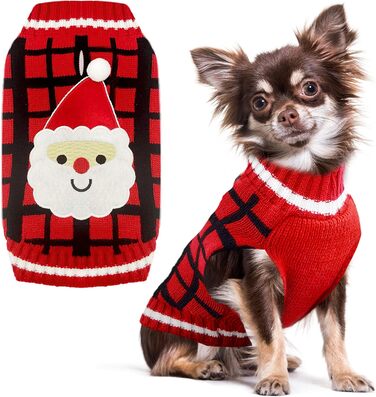 Теплий різдвяний светр для собак з отвором для язика, червоний в клітинку, олень, костюм для собак, підходить для малих, середніх та великих собак, котів, теплий осінньо-зимовий одяг, цуценят, одяг для собак, преміум якість, червоний в клітинку, олень (XX